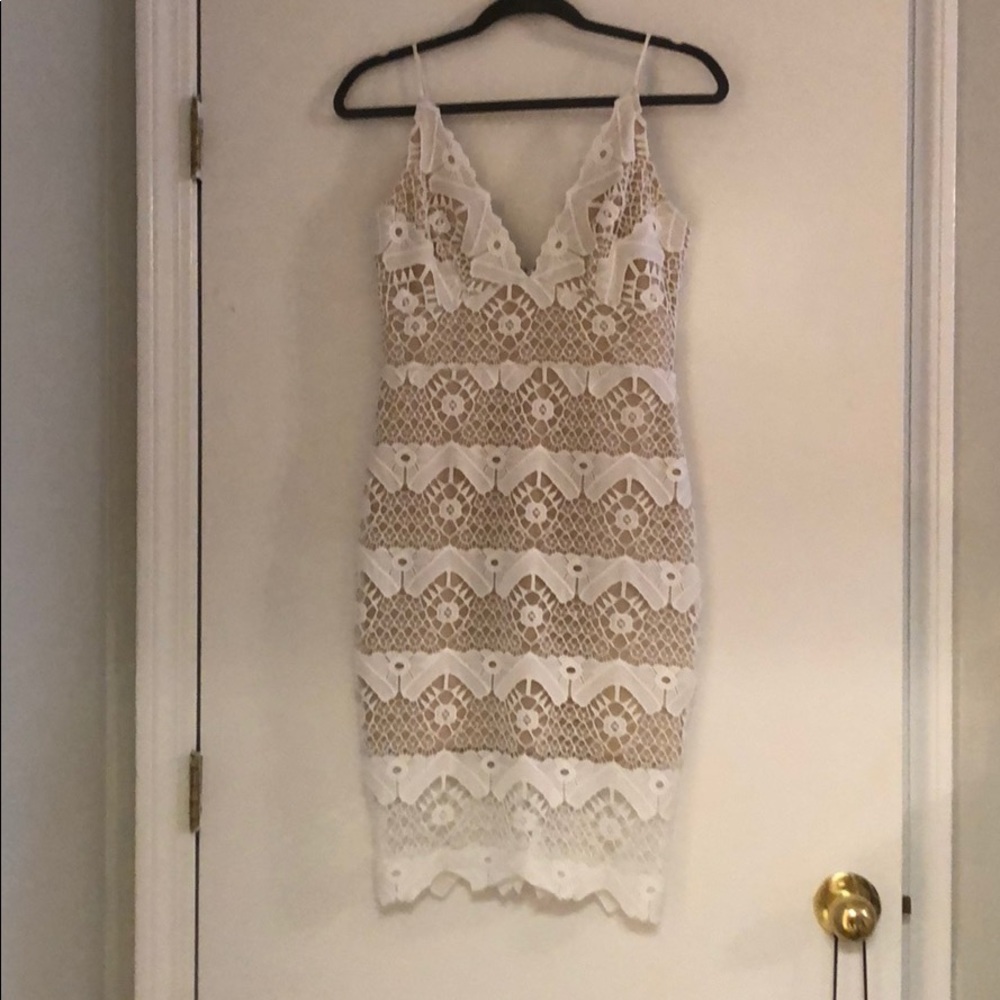 Lulus white and beige lace dress